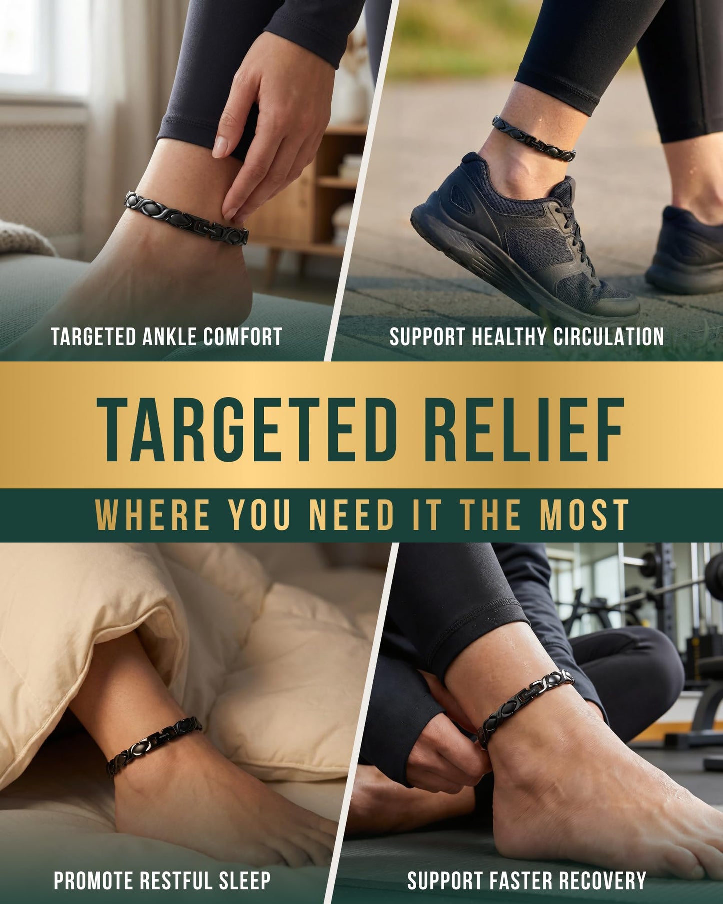 MagnetRX Womens Magnetic Ankle Bracelet – Ultra Strength Magnetic Anklets with 34 Magnets – Titanium Ankle Bracelets for Women (Black)
