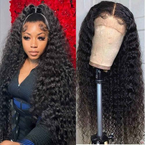 Pinketer Deep Wave Lace Front Wigs Human Hair 180% Density Curly Wig 13x4 Lace Frontal Wet and Wavy Wigs for Black Women with Baby Hair and Special Designed Adjustable Straps 24 Inch