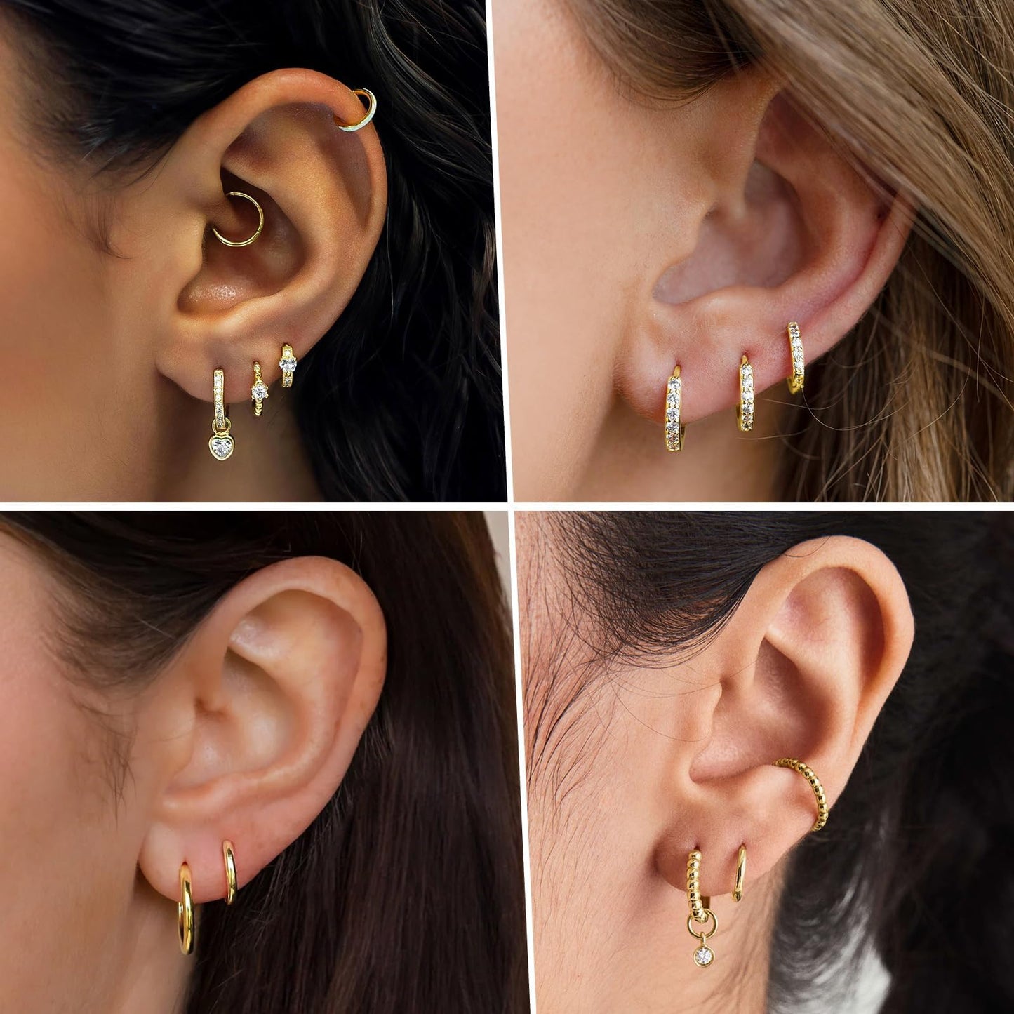 10mm Conch Huggie Hoop Earrings Set for Women Men Trendy - Gold Plated Stack Cartilage Concn Earring Multiple Piercing Lightweight Mini Thin Cute Dainty Clip On Jewelry Gifts for Women
