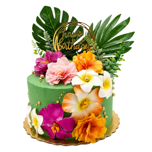 18Pcs Hawaiian Flowers Cake Decorations, Tropical Luau Cake Toppers with Hibiscus and Palm Leaves, Summer Cupcake Toppers, Non-Edible Aloha Beach Party Supplies for Birthday Celebration