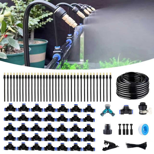 131FT Drip Irrigation Kit, Automatic Garden Watering System with Tool-Free Quick Connectors, 360° Bending Drippers & Copper Misting Nozzles for Greenhouse, Patio, Lawn & Vegetable Garden. (40M)