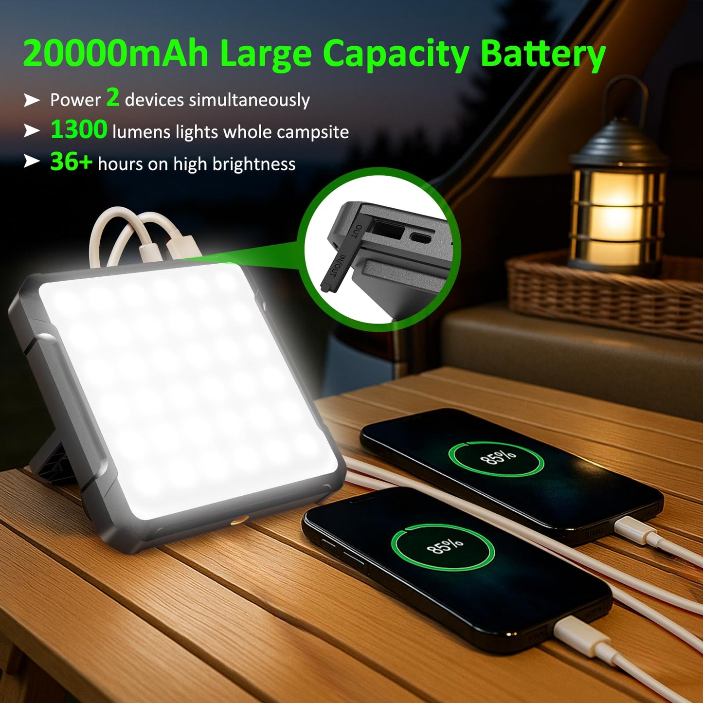 Portable LED Camping Lights, 20000mAh Rechargeable Dimmable Camping Lantern,1300LM Ultra Bright & 4 Lighting Modes, IPX4 Waterproof Emergency Lights for Home, Blackout, Outdoor, Survival Gear