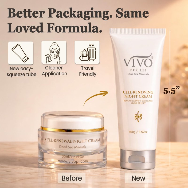 Vivo Per Lei Dead Sea Night Cream - Hydrating, Moisturizing - Anti Aging Face Moisturizer - Non Greasy - Wrinkle Cream for Women - Overnight Facial Cream with Shea Butter - 3.52 Oz - Pack of 3
