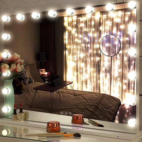 DIDIDADA Hollywood Makeup Mirror with 18 LED Lights 32 x 24 Inch Vanity Lighted Makeup Mirrors for Bedroom Makeup Table LED Large Vanity Makeup Mirror Magnifier USB 3 Color Tabletop Makeup Mirrors