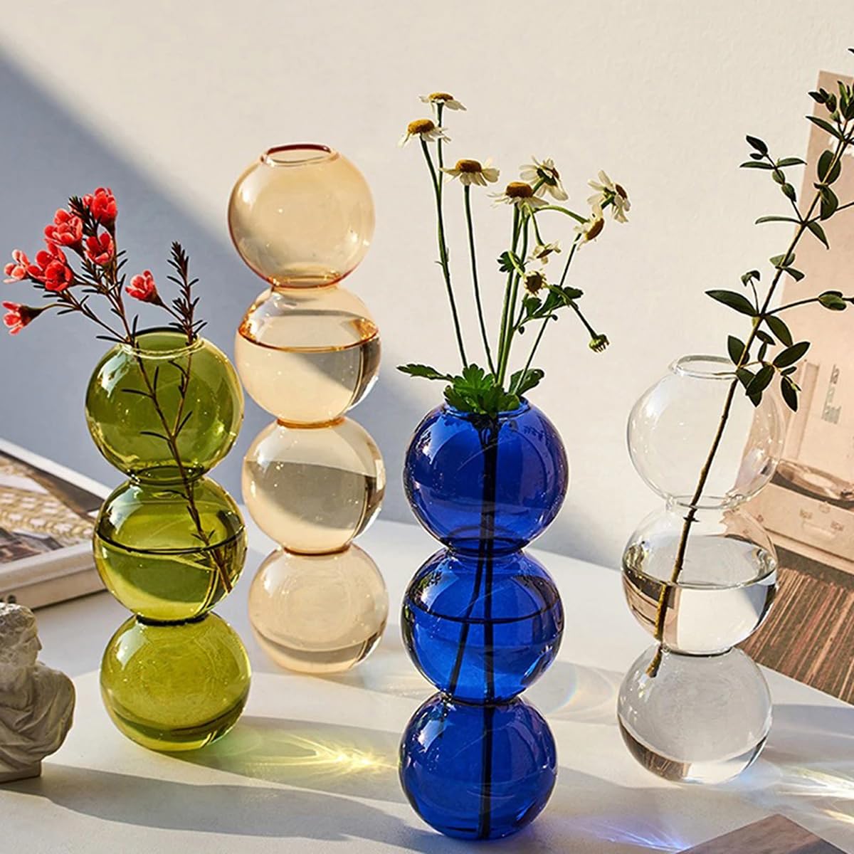 LKXHarleya Aesthetic Ball Aesthetic Decorative Vase, Glass Bubble Vases Ball Bud Vase for Centerpieces, Flower Arrangement, 2.36 x 8.66 Inch, Green