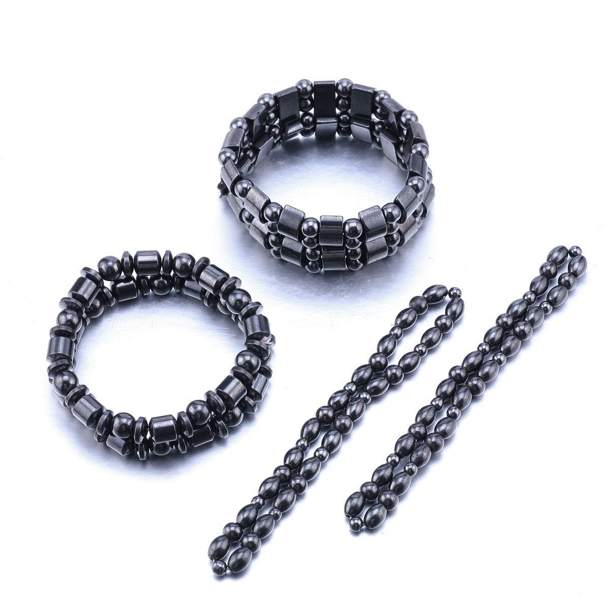 VIKI LYNN 2 Sets of Hematite Metal Megnetic Therapy Bracelets+2 Pcs of Magnetic Anklets Good for Health
