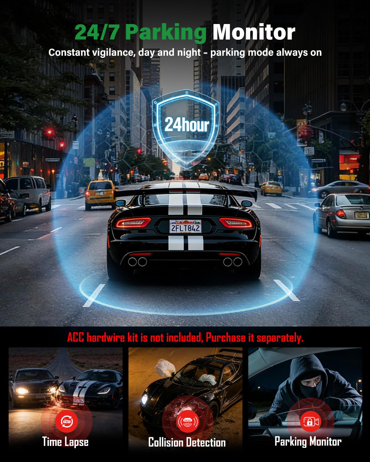 Nymzview 4K+2.5K+2.5K 3 Channel Dash Cam - Front/Rear/Inside - 5.8GHz WiFi 6 Dashcam with IR Night Vision, 64GB Card, 24H Parking Mode, G-Sensor - Car Dash Cam for Rideshare & Taxi