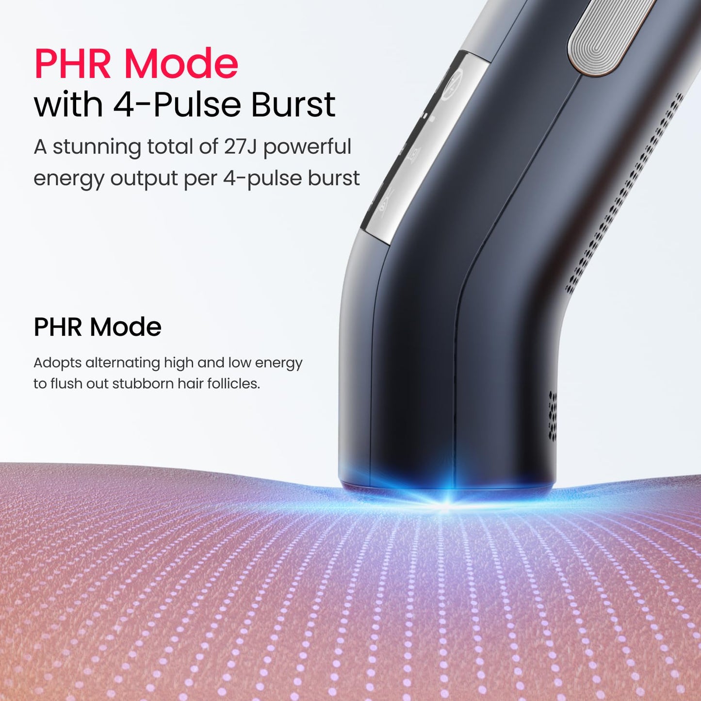 Dual Lights 100W, 4-Pulse IPL Laser Hair Removal, Comfort 16.6 cm² Sapphire Ice-Cooling 35°F, PHR Mode for Stubborn Hair, Effective, Hair Removal Device for Women and Men (Blue Grey)