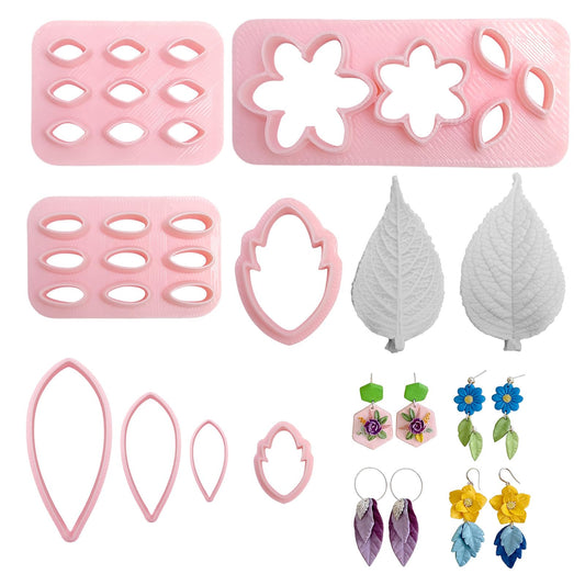 8 Pcs Clay Cutters Molds for Polymer Clay Jewelry, Press Mold and Cutter Set for Earrings, Floral Leaf Geometric Shapes with Mini Flower Press Tools for Crafts