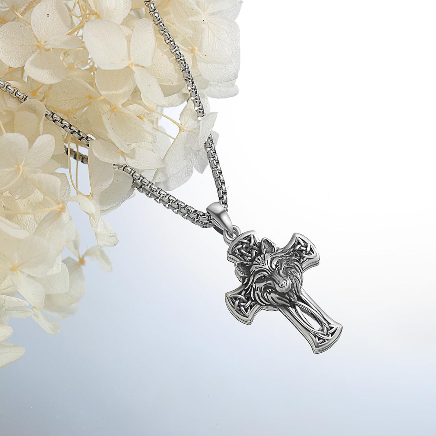 YEESIA Cross Necklace for Men 925 Sterling Silver Wolf Necklace Pendant Christian Protect Jewelry Wolf Gifts for Men Husband