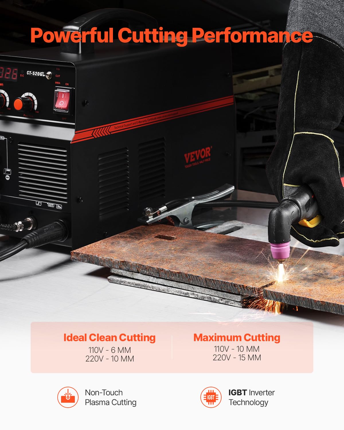 VEVOR 3 in 1 Plasma Cutter Welder Machine, CT-520GD TIG/MMA Plasma Cutter Combo Machine, 50A Non-Touch Pilot Arc Plasma Cutter, 200A TIG and Stick Welder, Digital 110/220V Dual Voltage IGBT Inverter