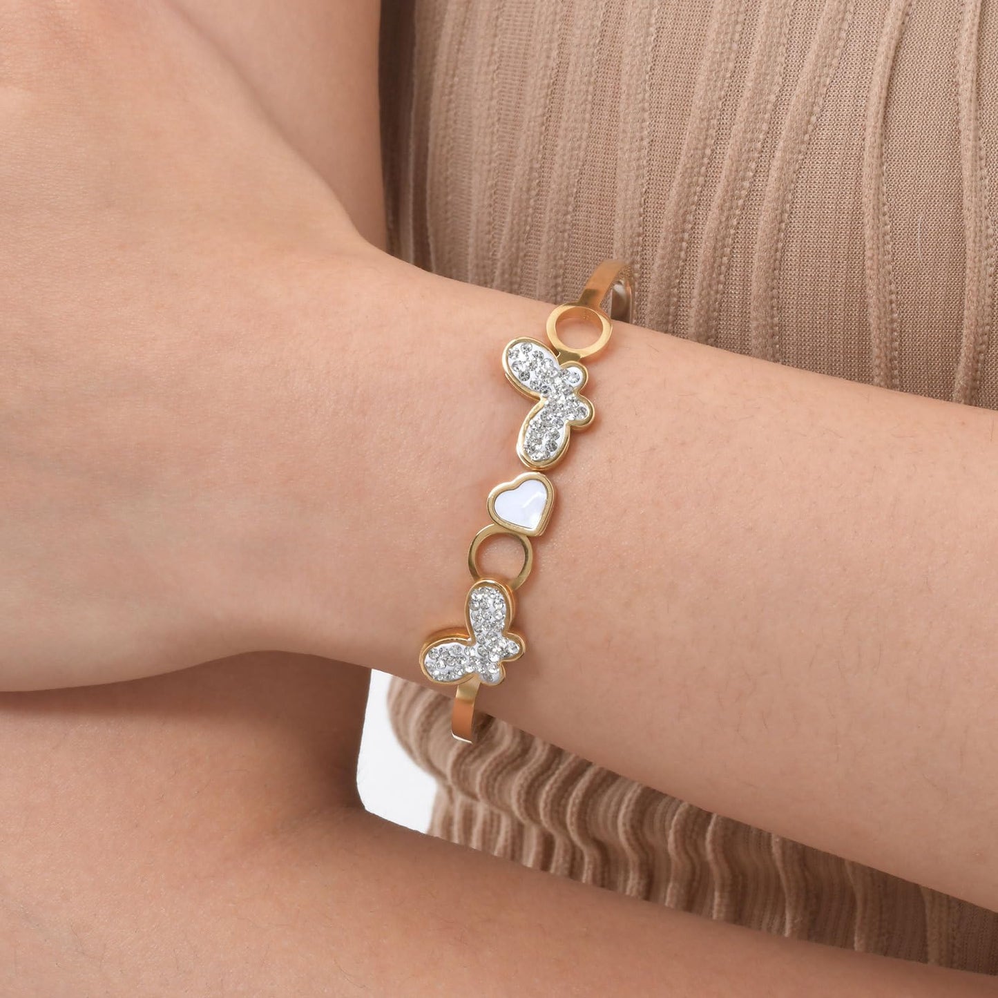Vbvbip 18K Gold Plated 316L Stainless Steel Bracelet Collection - 12 Unique Designs + Matching Diamond-Accent Titanium Steel Petals Chain, Gift for Women