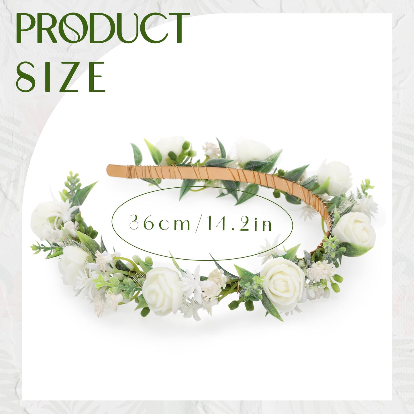 KorViSHOW White Flower Crown Hairband - Rose Flower Headband for Women's Wedding, Party, Festival Decoration, Hair Styling Accessory