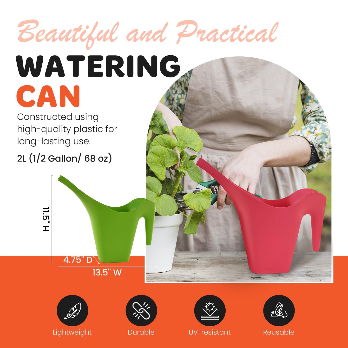 Mintra 1/2 Gallon Plant Watering Can, Indoor Outdoor Water Can for Plants, Long Spout Plastic Water Pitcher for Watering Flower Succulent, Durable and Lightweight, 2L/68 oz, 1 Pack, Burgundy