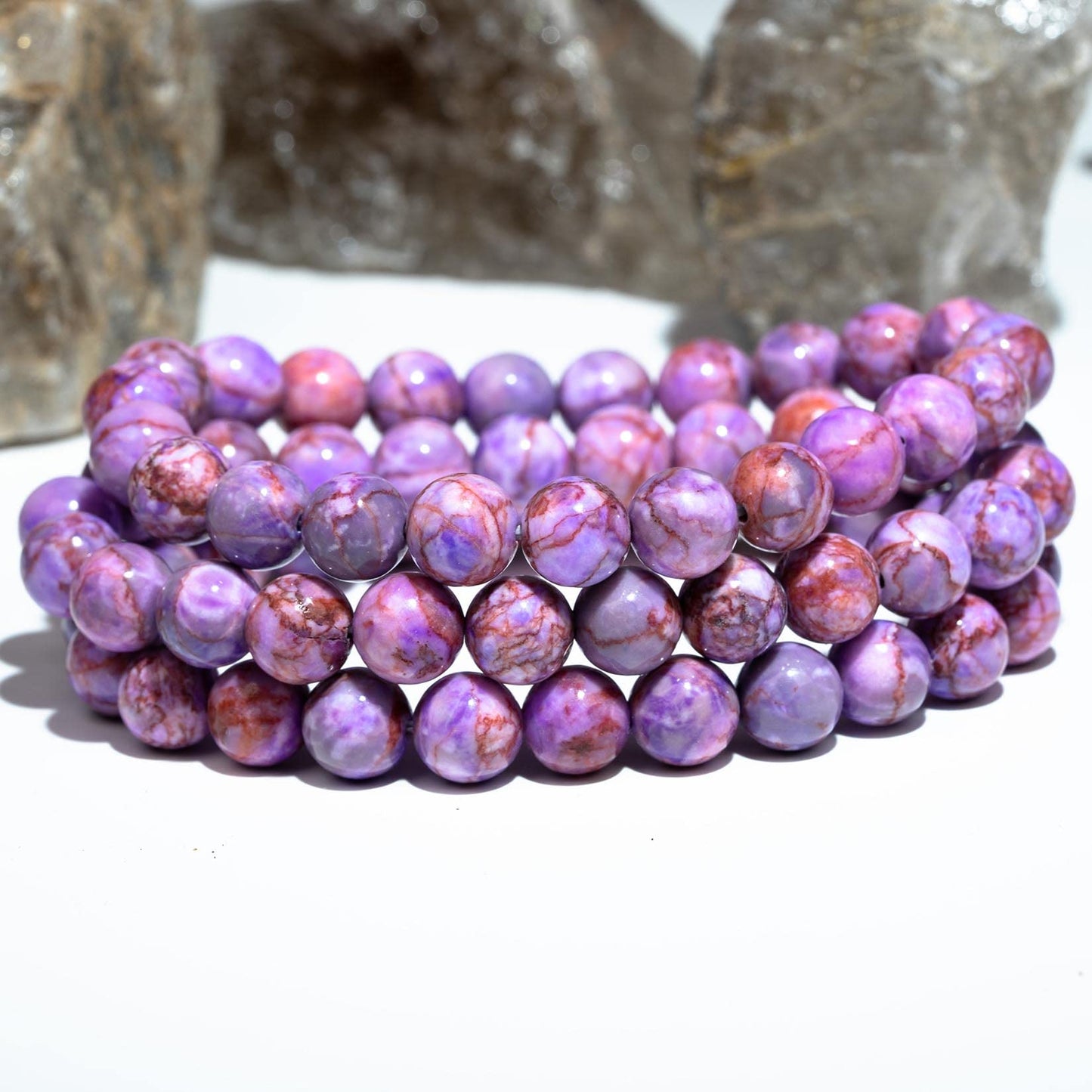 DAZCOLO 8mm Natural Gemstone Stretch Bracelet, Handmade Unisex Crystal Bracelets for Meditation, Yoga, Spiritual Healing & Positive Energy (Purple Turquoise Magnesite)