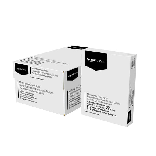 Amazon Basics Multipurpose Copy Printer Paper, 20 lb, 92 Bright, 8.5" x 11", White, 3 Reams, 1500 Sheets