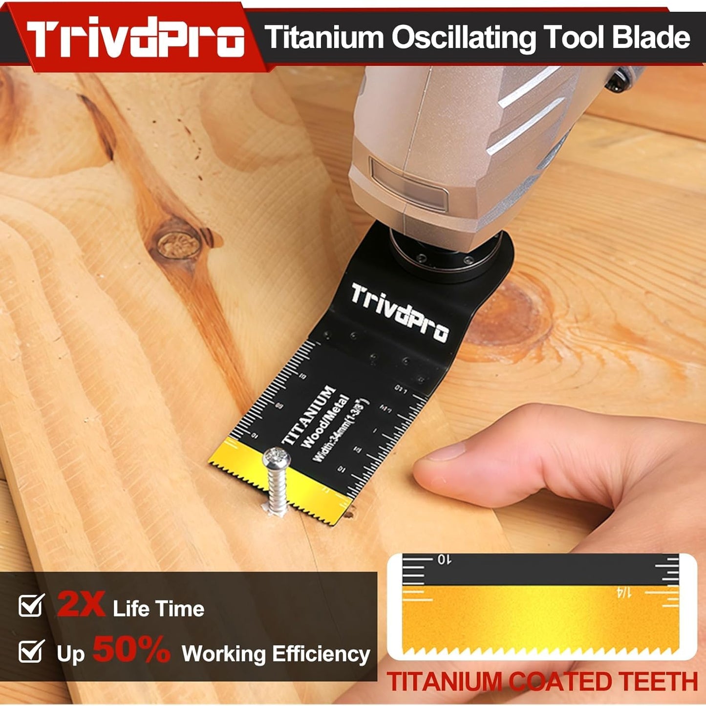 TrivdPro 52PCS Oscillating Saw Blades, Professional Universal Titanium Multitool Blades for Wood Plastics Metal, Quick Release Multi Tool Blades Kits Fit Dewalt Ryobi Milwaukee Rockwell Fein