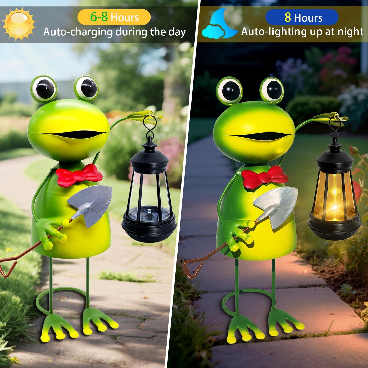 Solar Garden Lights Frog Statue with Solar Lantern,13.78in Tall Frog Decor Fairy Accessories,Mothers Day Birthday Gifts for Women Mom Grandma,Big Metal Decorative Stakes for Home Decor,Patio,Yard Art