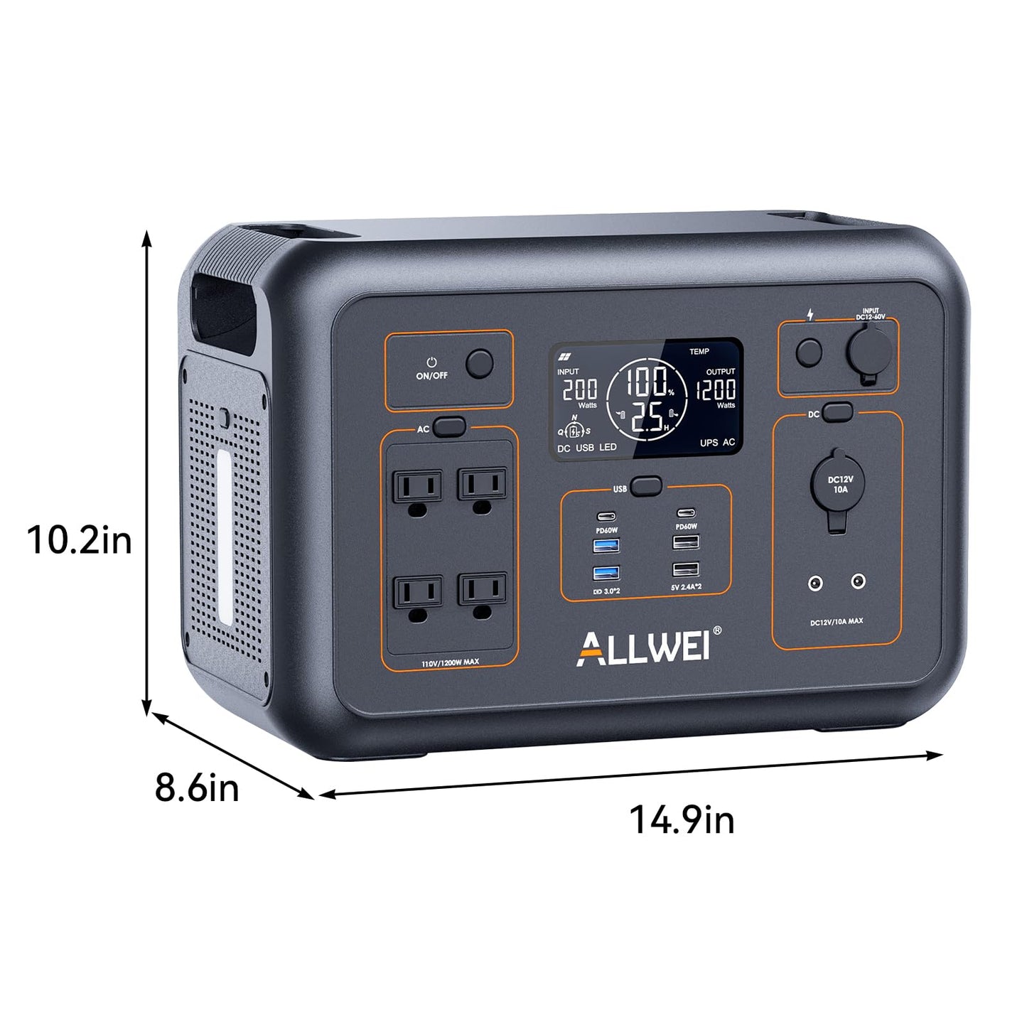 ALLWEI LiFePO4 Portable Power Station 1200W, 1008Wh Solar Generator with UPS Mode, 1.5Hrs Fast Charge, 4 AC Outlet(Surge 2400W), Power Battery Generator for CPAP Camping Outdoor Emergency