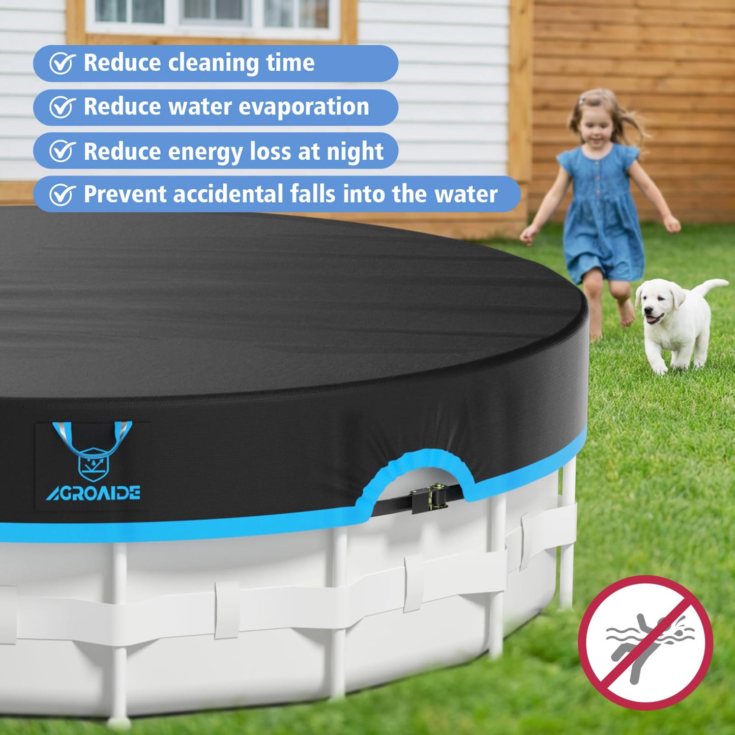 AGROAIDE 18ft Above Ground Pool Cover with Ratchet Tie Downs, 420D Oxford Fabric for All Season Use - Tear Resistant, UV & Dust Proof