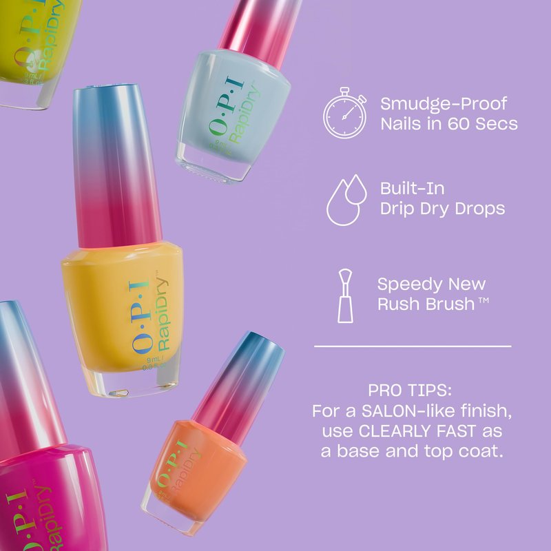 OPI RapiDry Clearly Fast Clear Coat | 3-in-1 Quick Drying Top Coat, Base Coat, Glossy Nail Topper | Vegan, Smudge Proof, Fast Drying