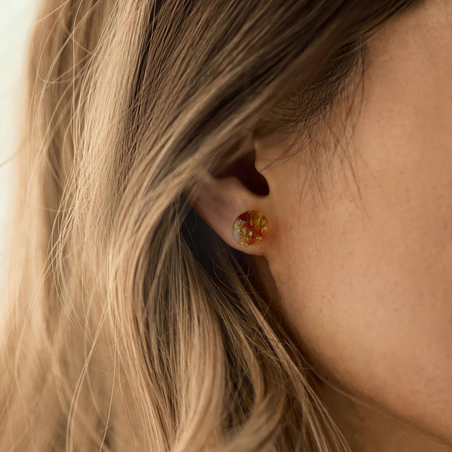 ZILENIU Citrine Earrings, Handmade Yellow Citrine Stud Earrings, Stainless Steel, Dainty November Birthstone Earrings for Women