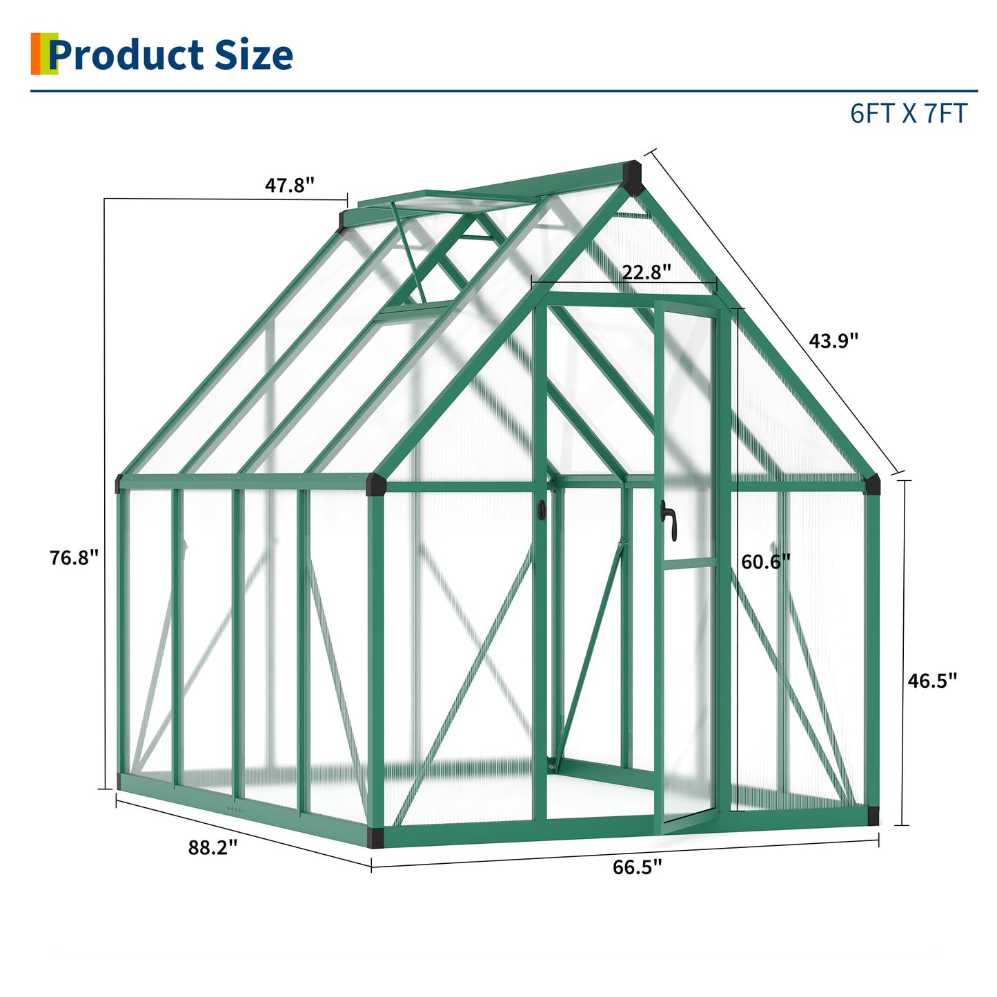 GarveeHome 6×7 FT Outdoor Greenhouse, Large Walk in Greenhouses for Outdoors and Garden Planting, Polycarbonate Green House with Enhanced Aluminum Frame and W/Lockable Push Door, Green