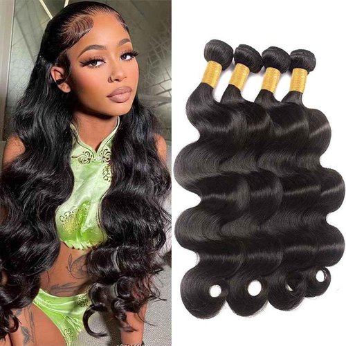 Human Hair Bundles Body Wave 18 20 22 24 Inch 100% Unprocessed Brazilian Body Wave 4 Bundles Human Hair Extensions for Women Quick Weave Natural Color