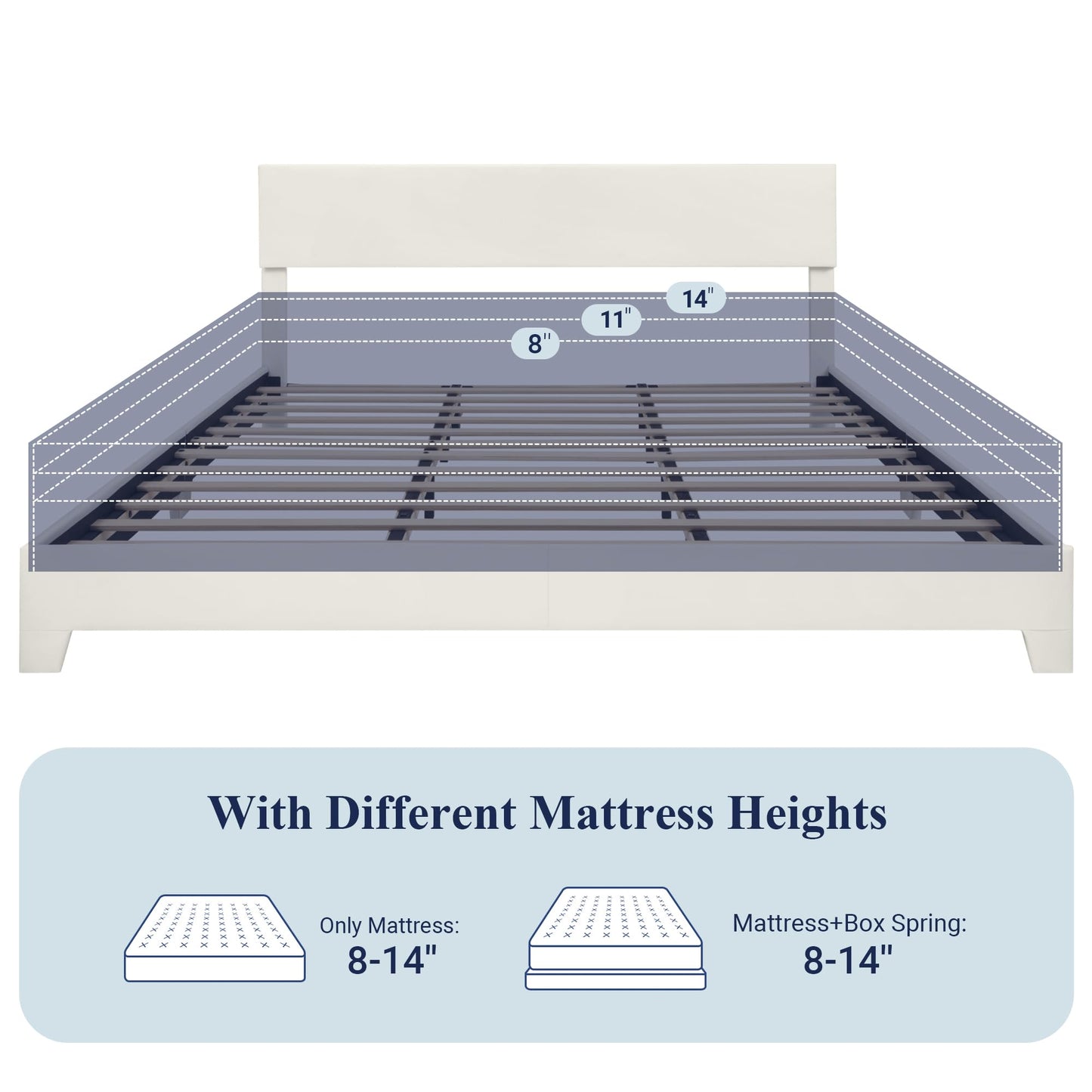 Allewie King Size Bed Frame with Adjustable Headboard, Faux Leather Platform Bed with Wood Slats, Heavy Duty Mattress Foundation, No Box Spring Needed, Noise-Free, Easy Assembly, White