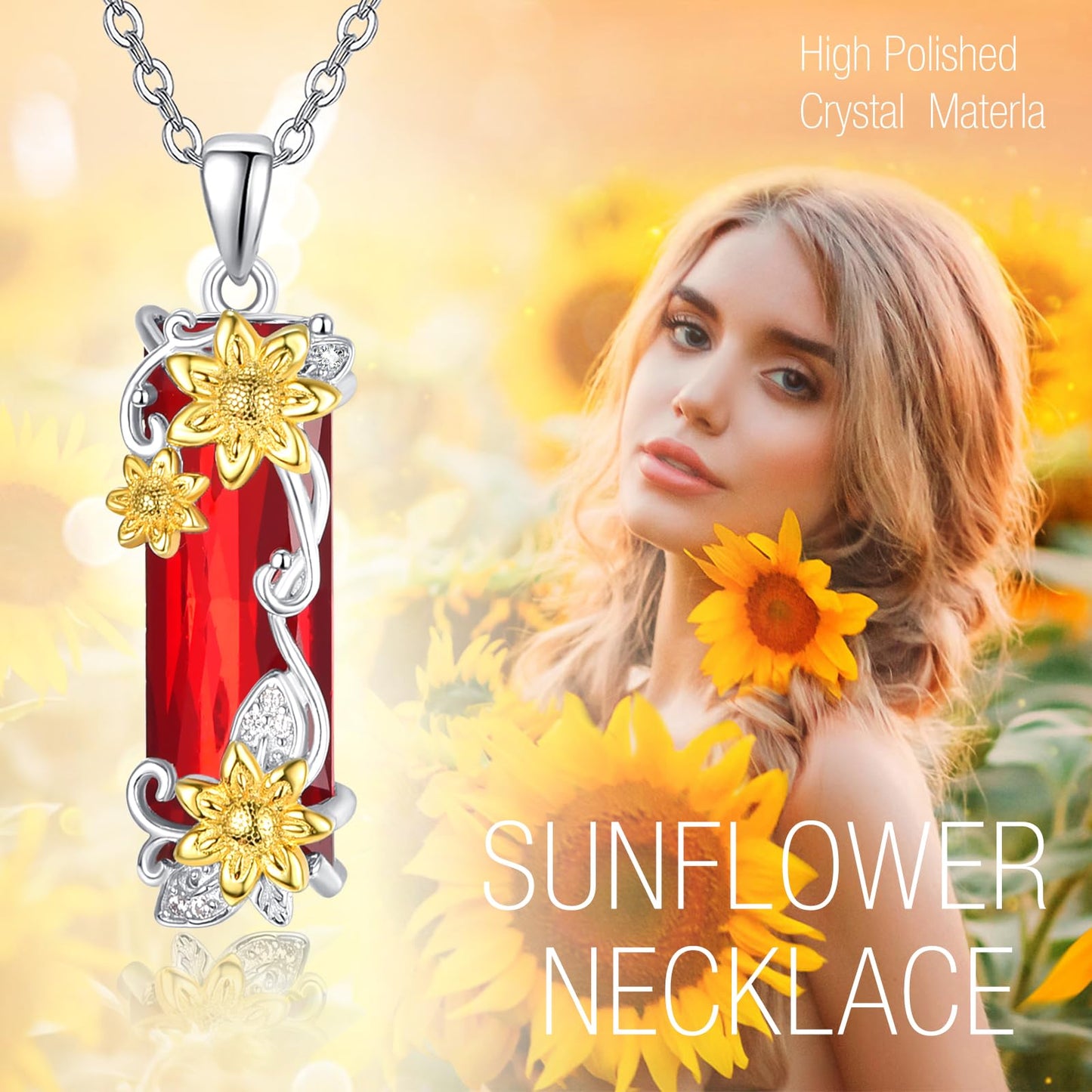 AENEAS Valentines Day Gifts for Women Her Sunflower Necklace 925 Sterling Silver Ruby Crystal Pendant Sunflower Jewelry Gifts for Her Wife Women
