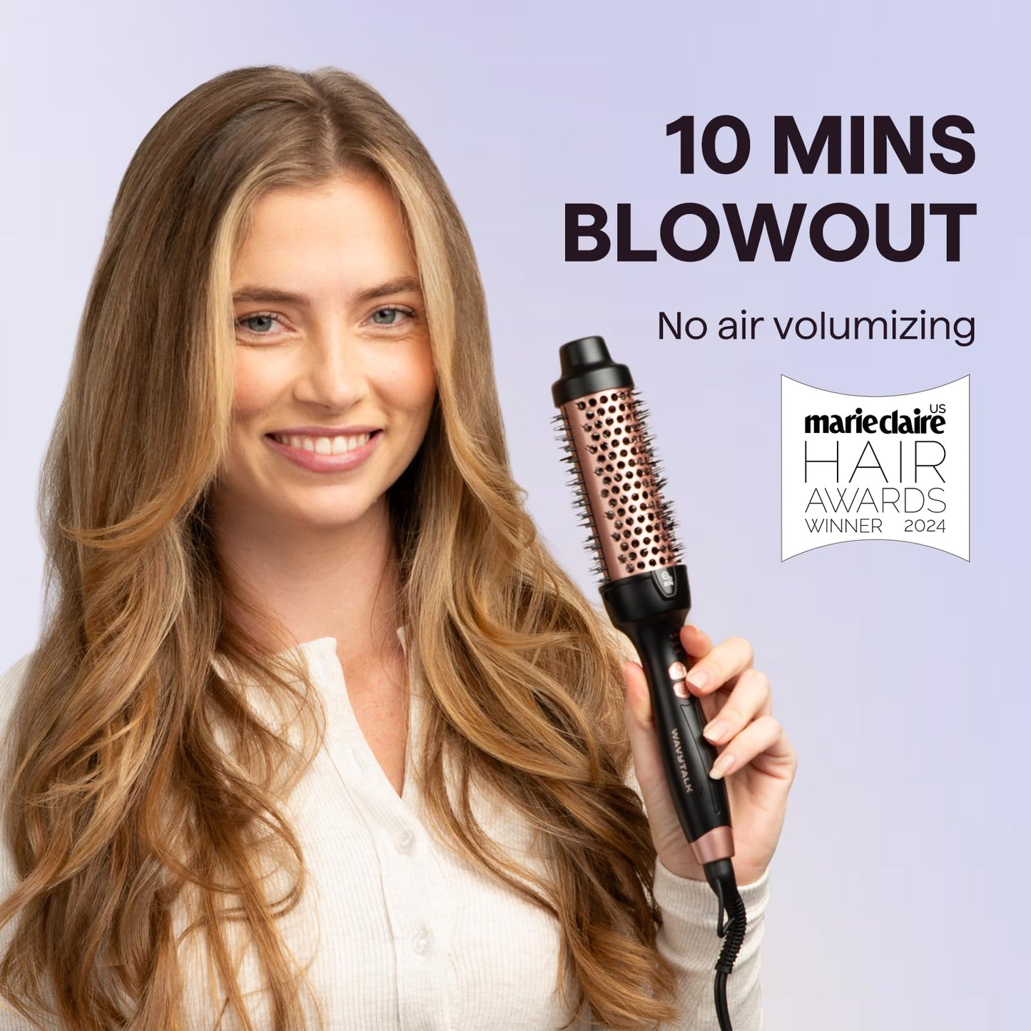 Wavytalk Updated Version Thermal Brush, 1.5 Inch Negative Ion Blowout Express Thermal Round Brush Creates Salon-Quality Blowouts, lonic Frizz Reduction Makes Hair Shinier & Smoother (Millennial Pink)
