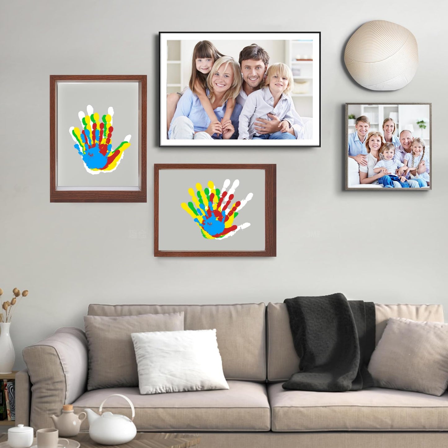 Bixinyo Family Handprint Kit with Light, Baby Hand and Footprint Keepsake Wooden Frame, Family Gifts for Mom, New Parents, Mother's Day, Adoption Gifts, 5 Non-Toxic Paints (Light, Maroon)