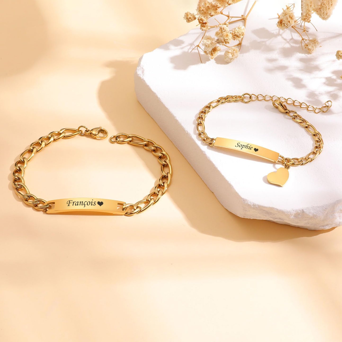 Personalized Matching Bracelet for Couple - Free Engraving Custom Couples Bracelets,Hypoallergenic Adjustable Stainless Steel Long Distance Relationship Jewelry,Promise Bracelet Gifts for Him and Her