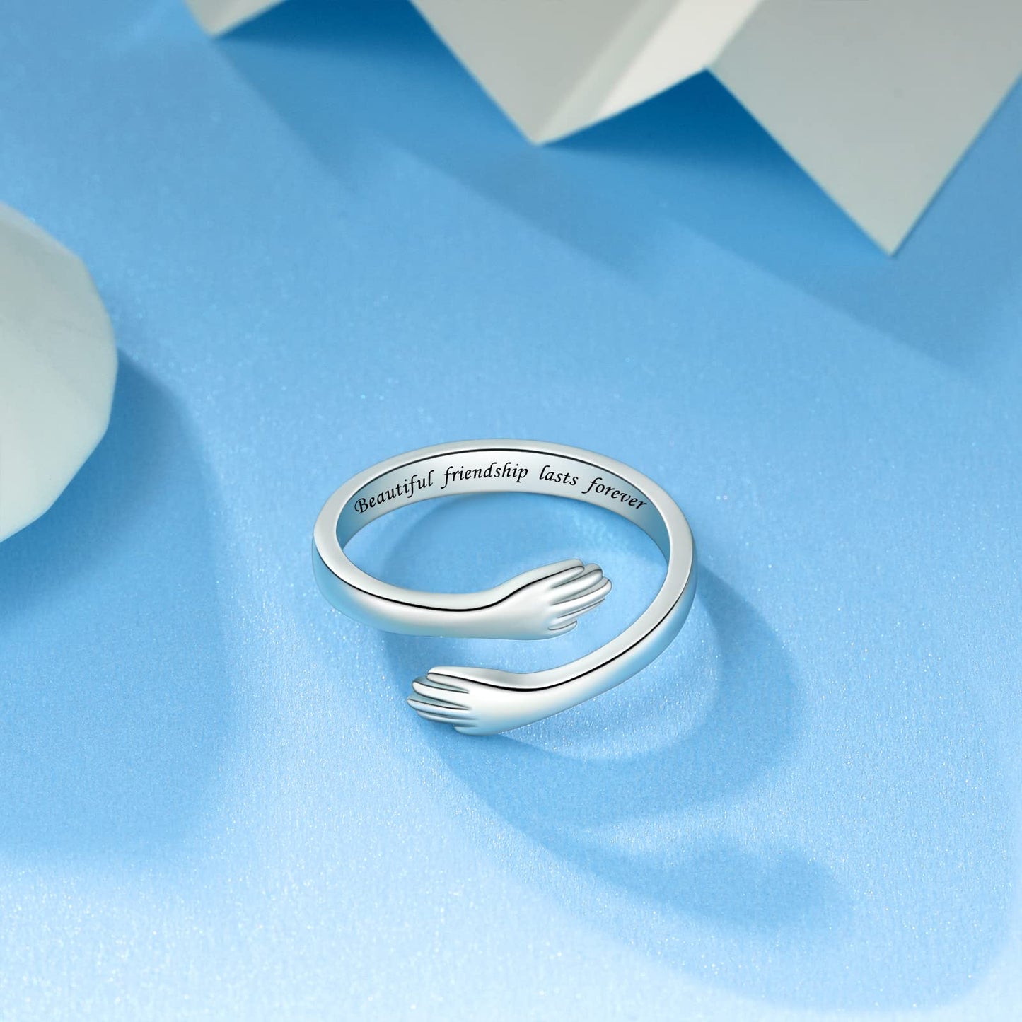 ACJFA 925 Sterling Silver Hug Ring for Women Teen Gilrs - Open Promise Ring Mothers Day Birthday Gifts for Daughters Mom Sister Wife Friends Grandma