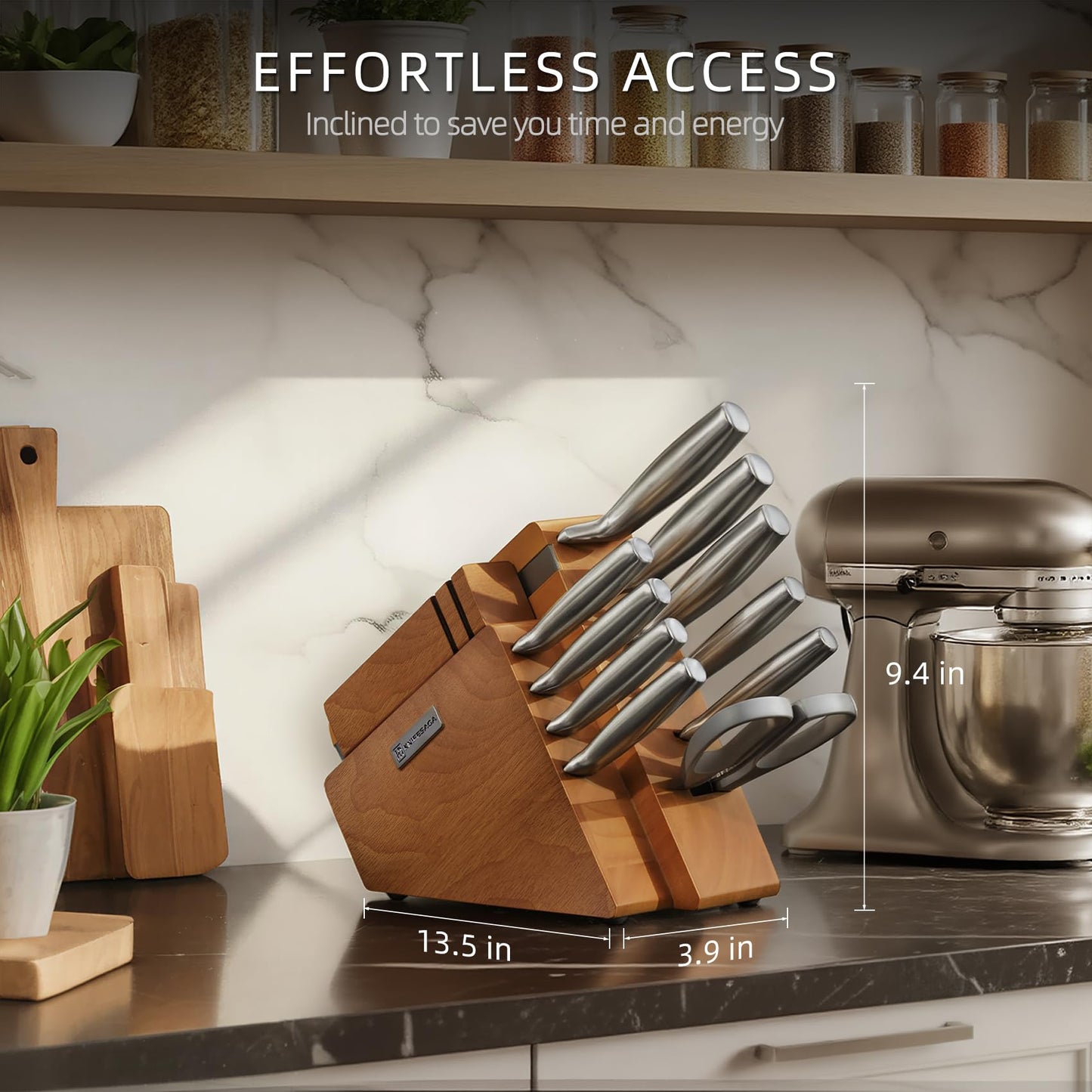 KnifeSaga Kitchen Knife Block Set, 12-Piece with Sharpener | Japanese High Carbon Stainless Steel Knives Set for Kitchen