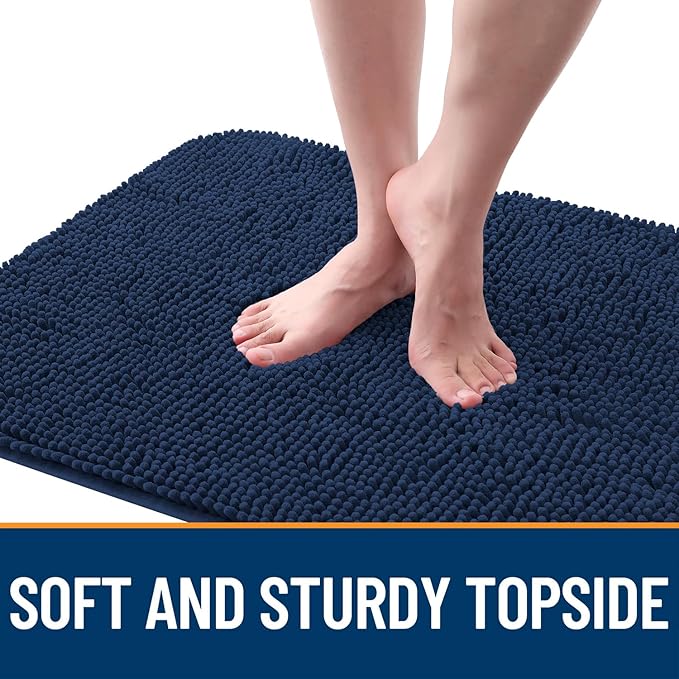 OLANLY Dog Door Mat for Muddy Paws 30x17, Absorbs Moisture and Dirt, Absorbent Non-Slip Washable Doormat, Quick Dry Chenille Mud Mat for Dogs, Entry Indoor Entryway Carpet for Inside Floor, Dark Blue