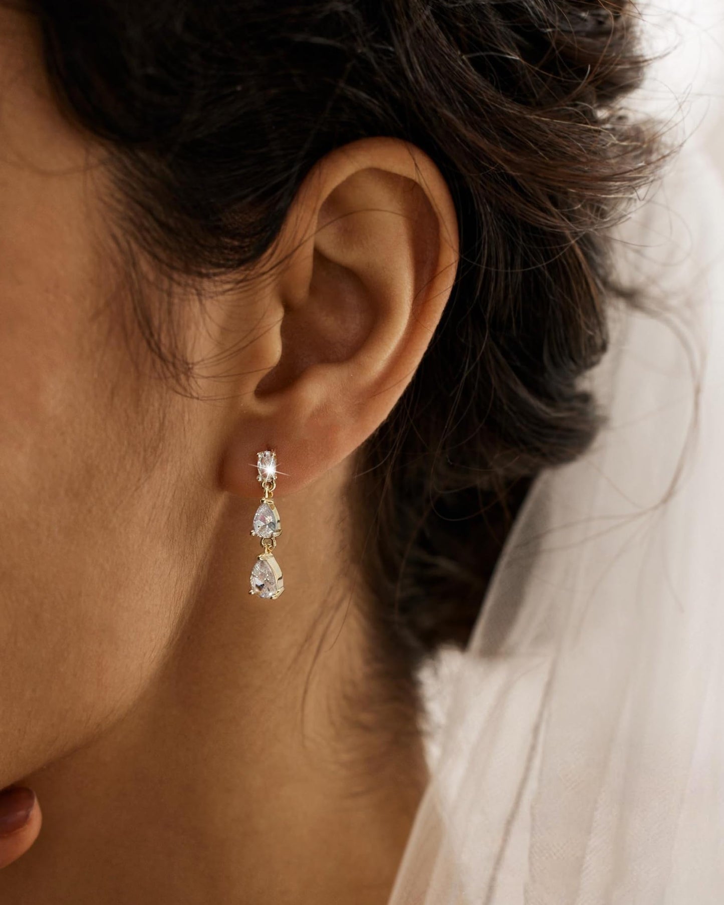 Gold Dangle Earrings for Women Trendy - 14K Gold Plated Brides Drop Dangle Cubic Zirconia Elegant Prom Bridal Bridesmaids Wedding Anniversary Dangling Jewelry