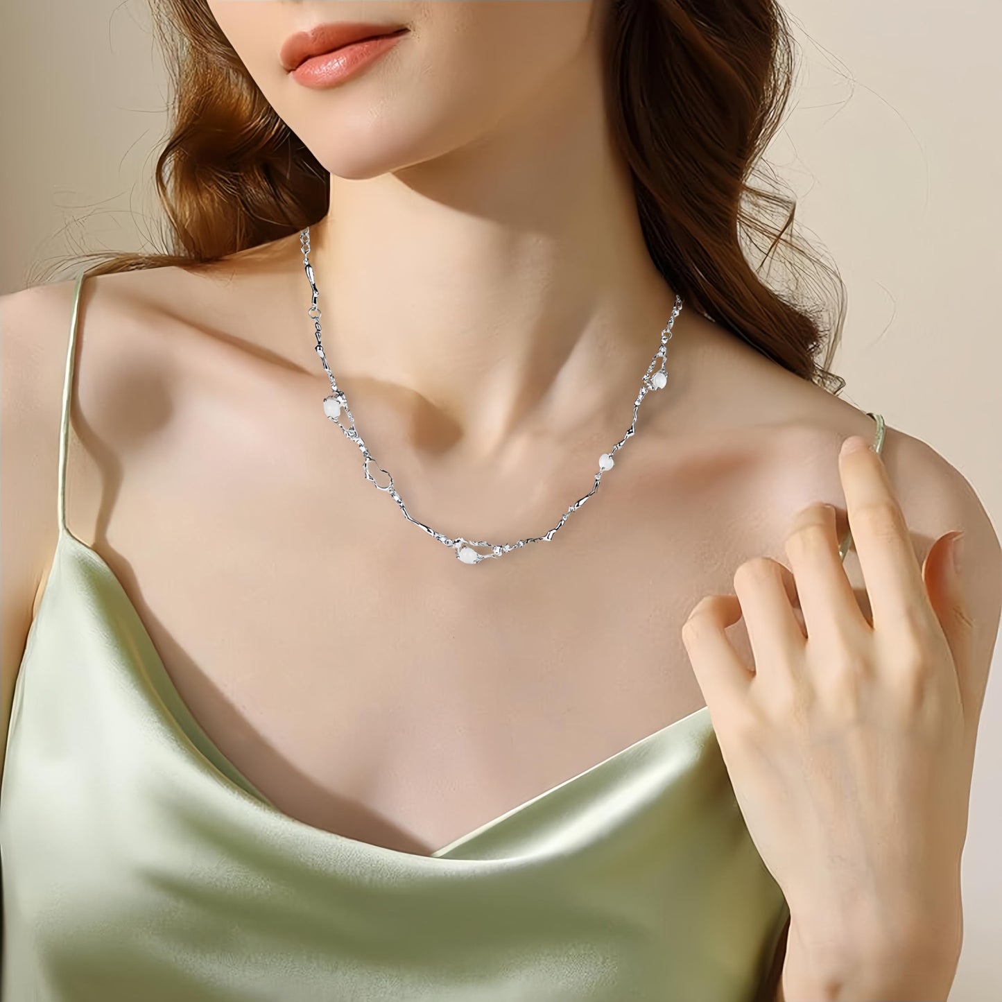 Buyongwant Y2k Irregular Necklace Moonlight Stone Splice Personalized Versatile Collar Chain Fashion Women's Pendant Silver Jewelry for Women 16.34 Inch