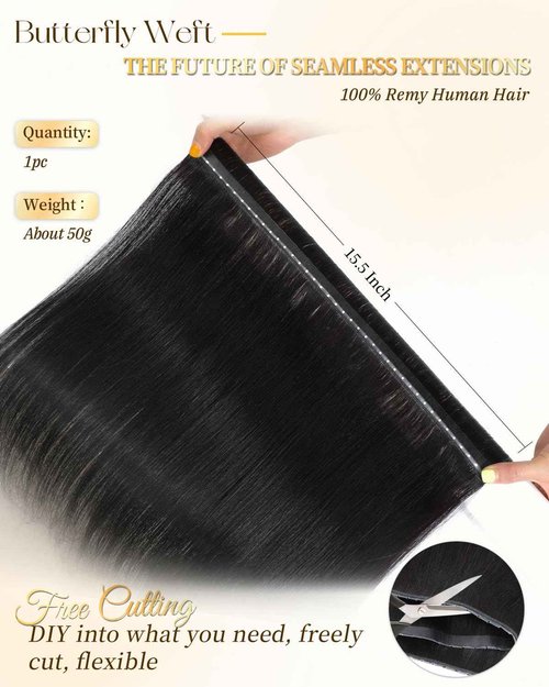PANEWAY Butterfly Hair Extensions Human Hair 100% Real Remy, Seamless Double Weft Layered Extensions for Volume & Length Lightweight, Natural-Looking,Dyeable & Heat-Friendly(1B,Soft Black,20Inch)