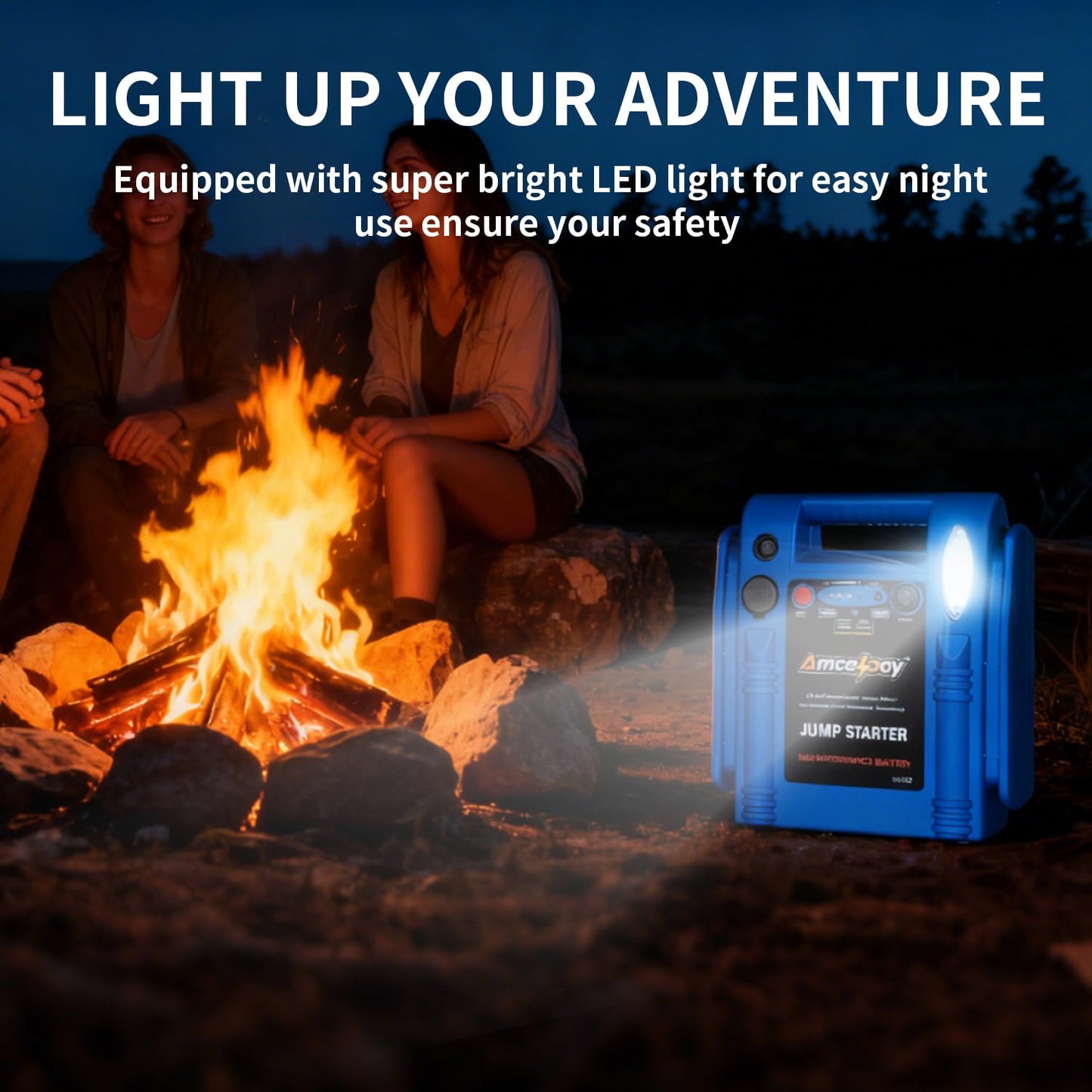Amcelooy 2000 Peak Amp Car Battery Jump Starter, 12V Booster for Up to 8.0L Gas & 8.0L Diesel Engines, Portable Jump Box with LED Light, USB & DC Ports