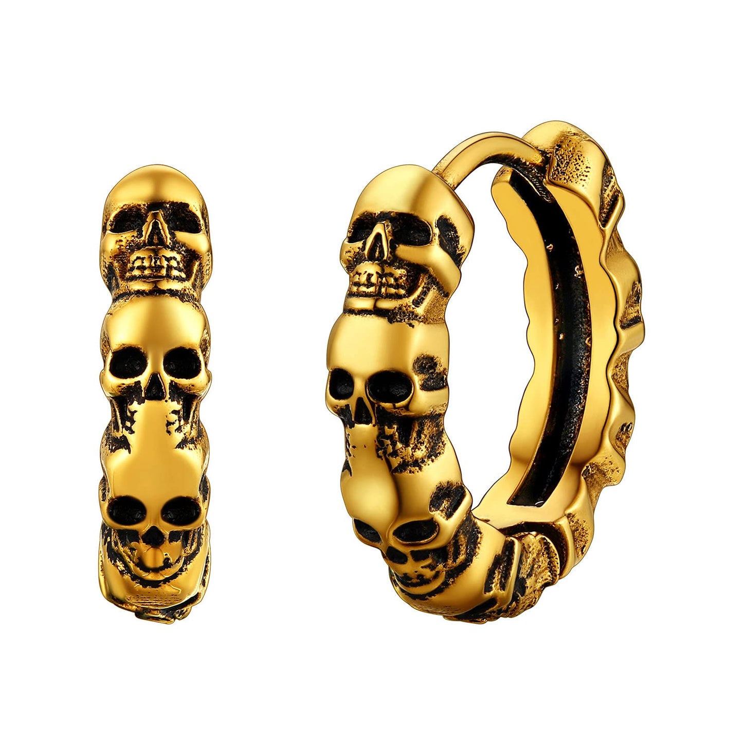 Richsteel Skull Huggie Hoop Earrings for Men - 316L Stainless Steel Gothic Jewelry, Lightweight Punk Earrings