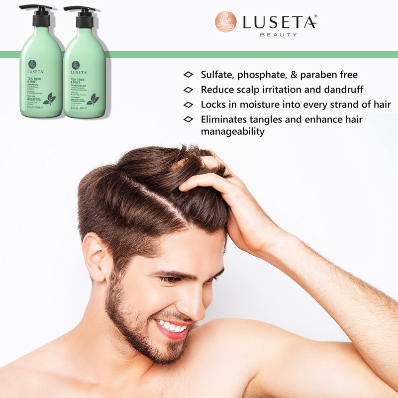 Luseta Tea Tree & Mint Shampoo Cleansing and Soothing for All Hair Types Nourishing & Invigorating Scalp Fights Dandruff 16.9 Oz