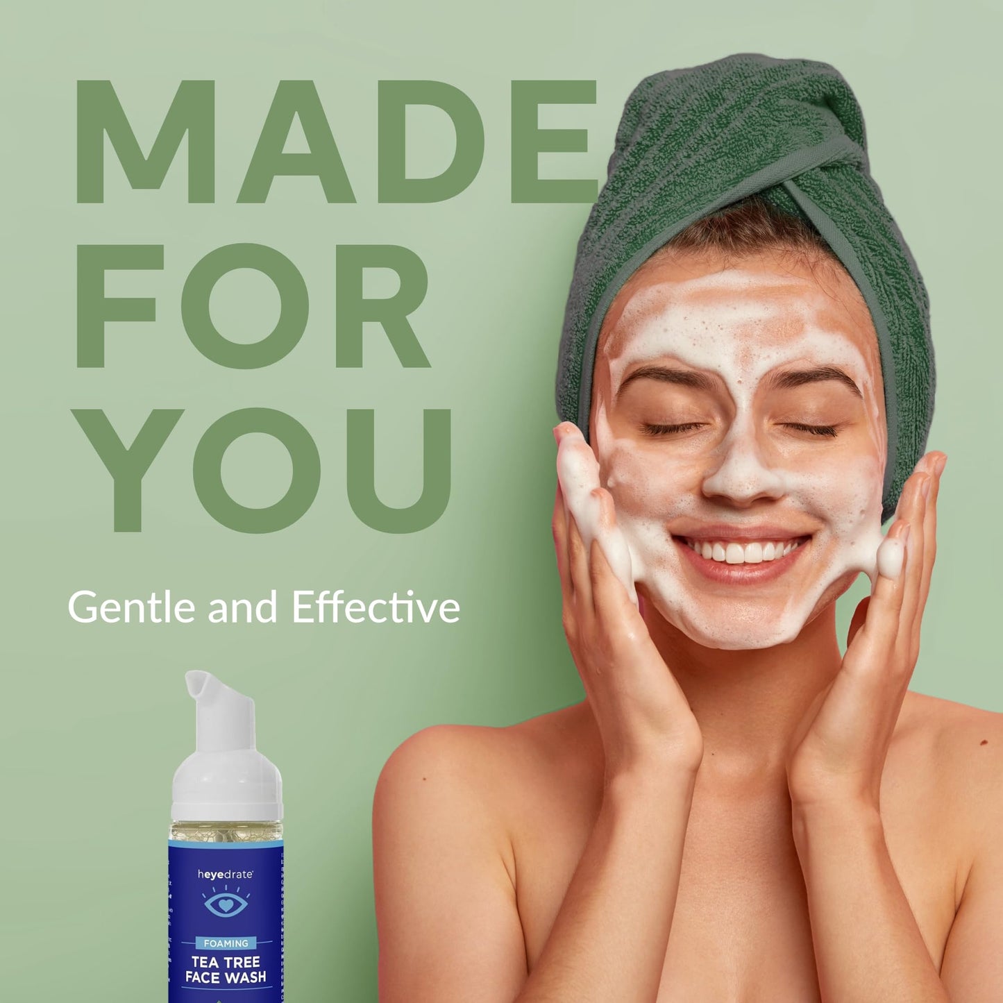 Heyedrate Eye Love Foaming Tea Tree Eyelid & Face Cleanser – Daily Eyelid Hygiene, Soothing Eye Irritation & Dryness – 100% Plant-Based with 19 Botanicals – Hypoallergenic – 1.7 oz
