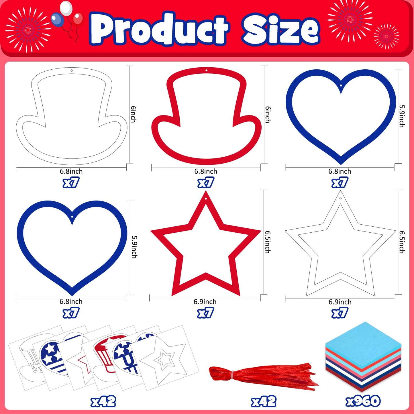 42 Packs 4th of July Suncatchers Crafts for Kids, Patriotic 250th Anniversary DIY Star Tissue Paper Sign Art Craft Kit Gift for Patriotic Religious Christian Classroom Church Activities Party Decor