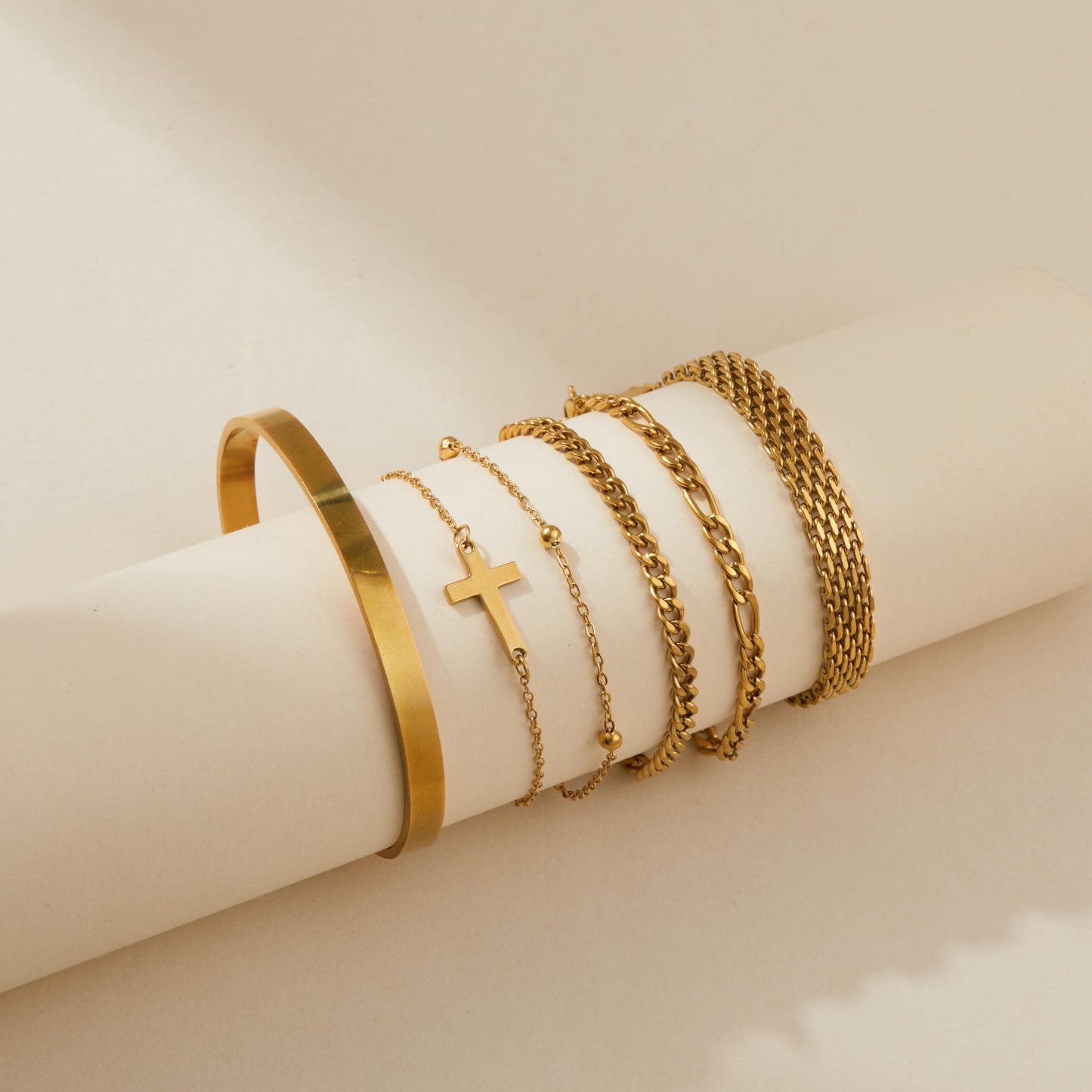 LOFITOR Gold Bracelets for Women Dainty Non Tarnish Link Chain Bracelets Set for Women Trendy Adjustable Chunky Thin Bracelets Stack Layered With Cuff Beaded Cuban Rope CZ Heart Cross Jewelry Gifts Cross