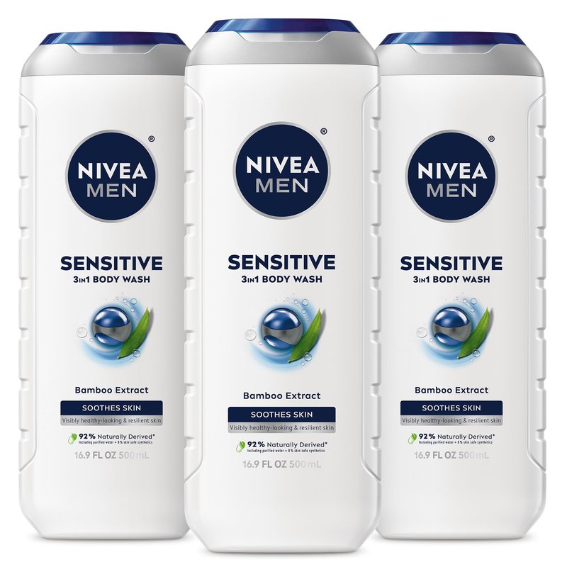NIVEA MEN Sensitive Body Wash with Bamboo Extract, Moisturizing Body Wash for Sensitive Skin