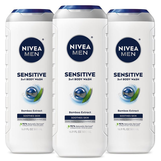NIVEA MEN Sensitive Body Wash with Bamboo Extract, Moisturizing Body Wash for Sensitive Skin
