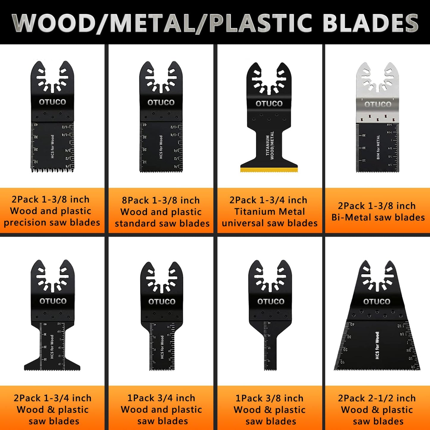 OTUCO 150 Pcs Oscillating Saw Blades, Wood Metal Cutting Multitool Bi-Metal Blades Quick Release Tool Blades Kits Fit for Dewalt, Makita, Ryobi, Rockwell