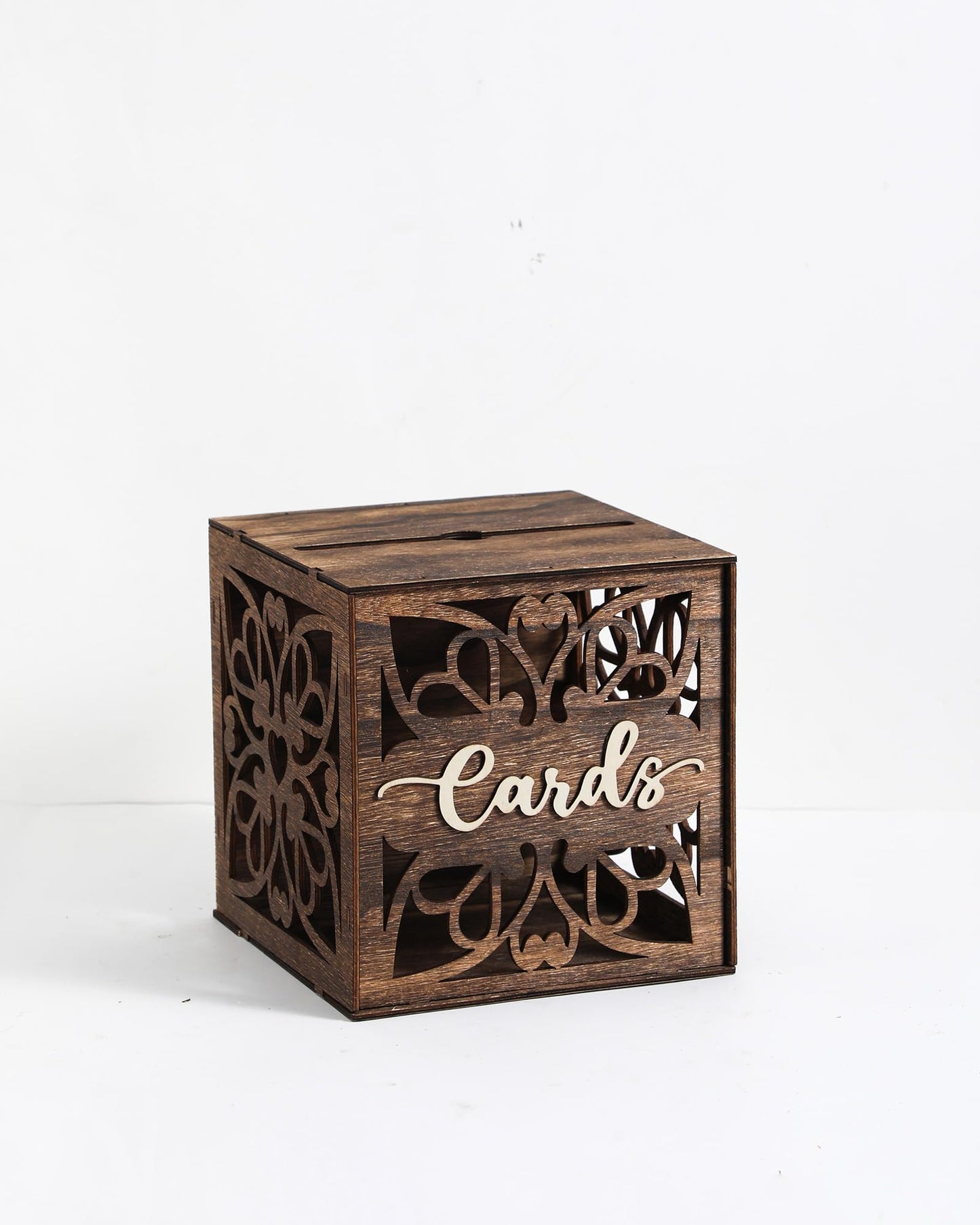 Xhqsulsclac Wedding Card Box with Lid, Wood Gift Card Box for Wedding Reception, Rustic Envelope Money Box for Wedding Party Birthday Bridal Shower Baby Shower Graduation Decorations (8.8x8.8x9.1 in)