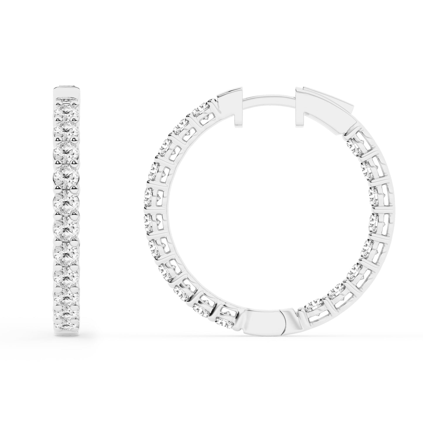 Belacqua 3 Carat Round Lab Grown Inside Out Diamond Hoop Earrings in Sterling Silver, Color J-K, Clarity I1-I2, Prong Set, 2.90MM Width, 26.80MM Height, Fine Jewelry for Women, Gift Box Included
